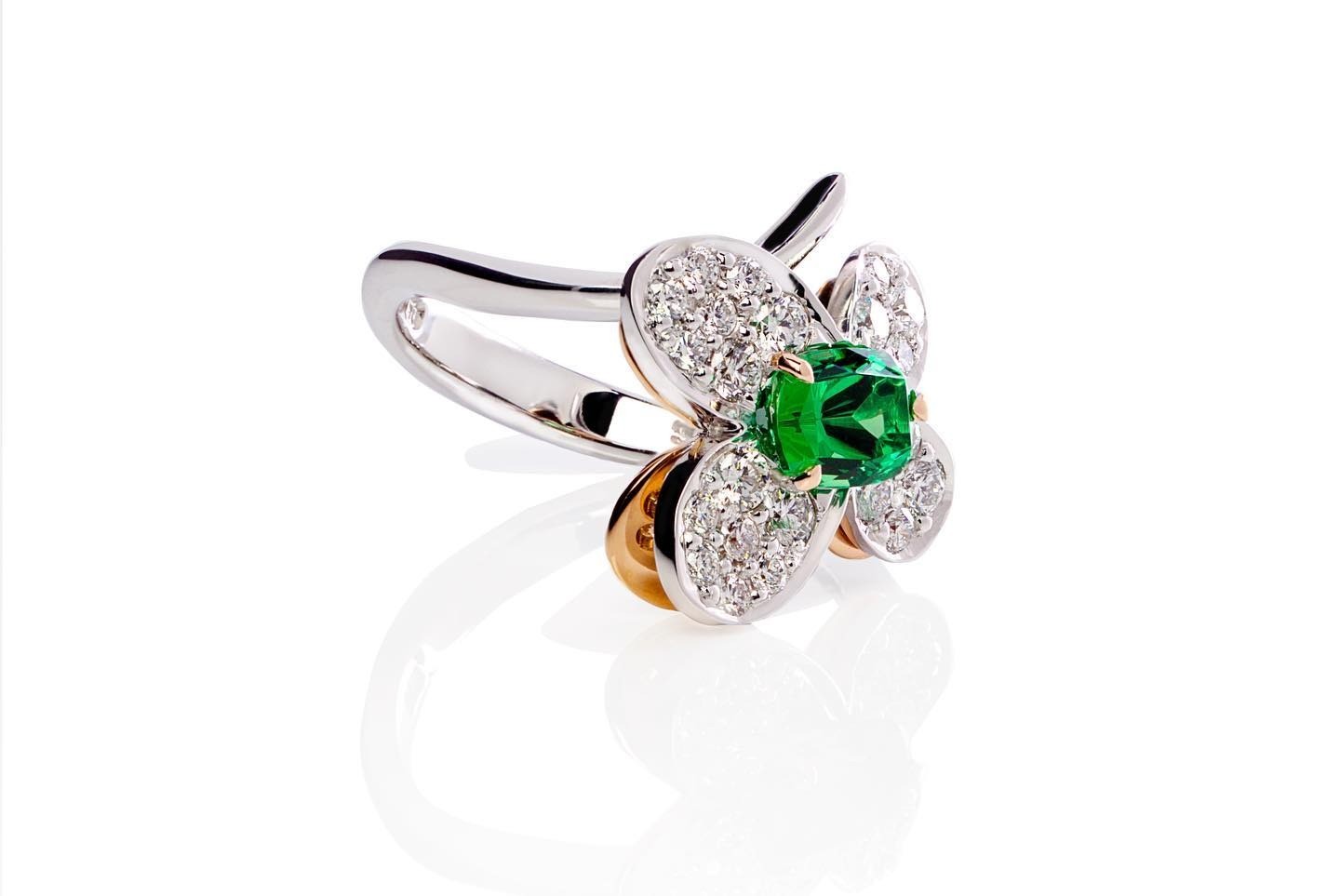 Tsavorite and diamond butterfly ring - PG-BI-247 - image 1