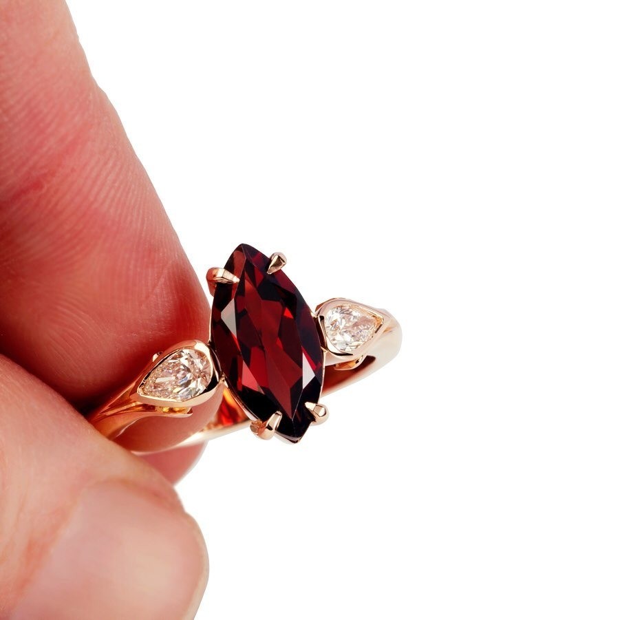 Marquise cut garnet and pear cut diamond dress ring, - PG-BI-249 - image 1