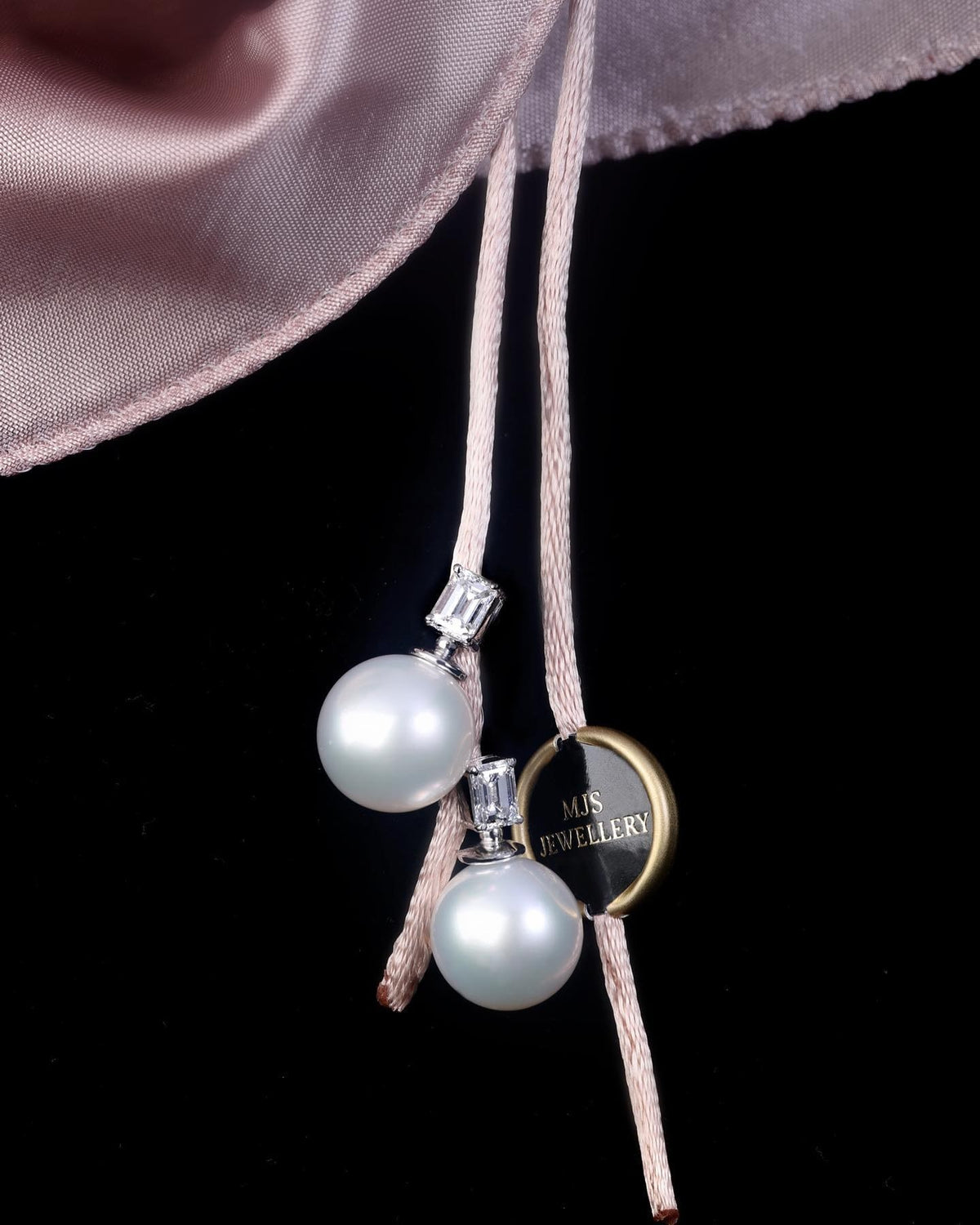 Australian South Sea pearl and emerald cut diamond Earrings - PG-BI-282 - image 1