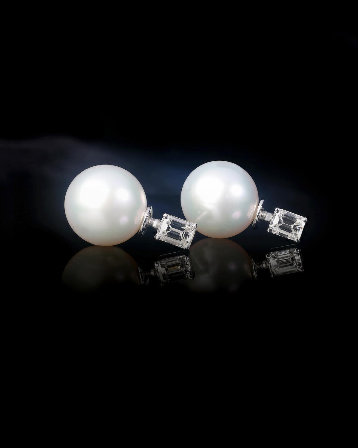 Australian South Sea pearl and emerald cut diamond Earrings - PG-BI-282 - image 2