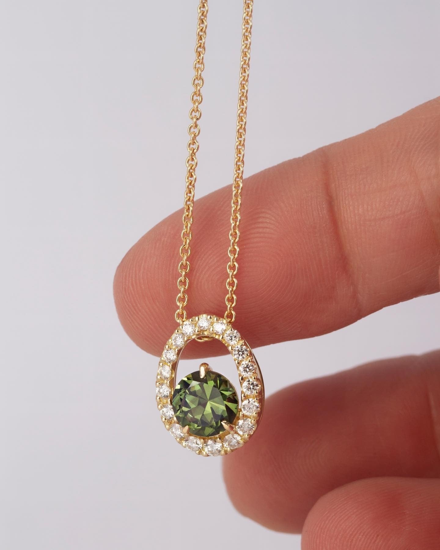 Australian green sapphire and diamond Pendant - PG-BI-327 - image 1