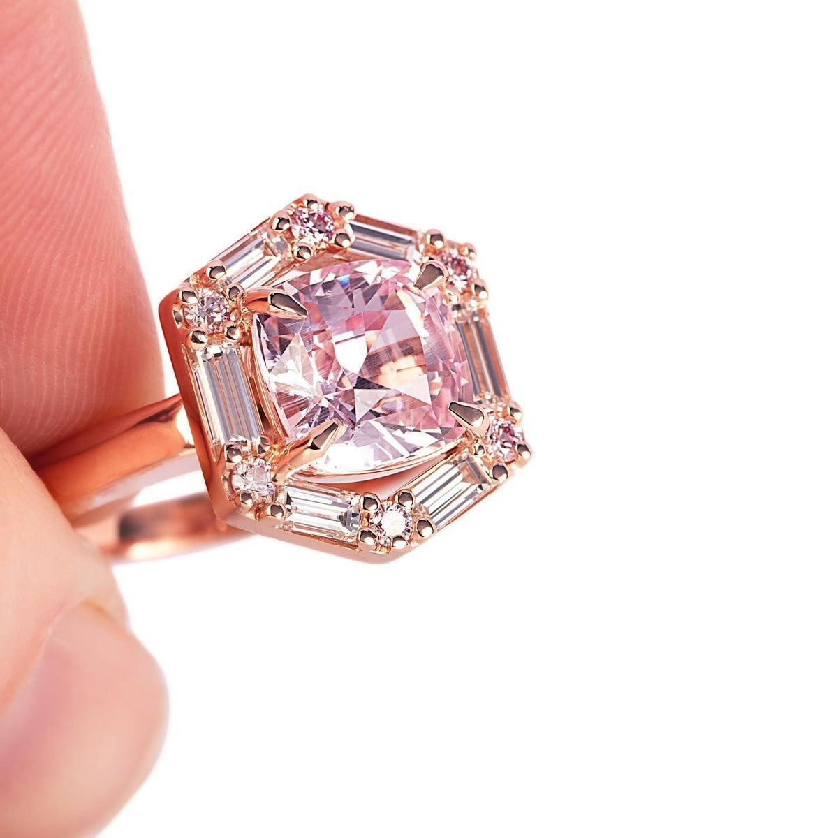 argyle pink diamonds and baguette cut diamond Engagement Ring - PG-BI-341 - image 1