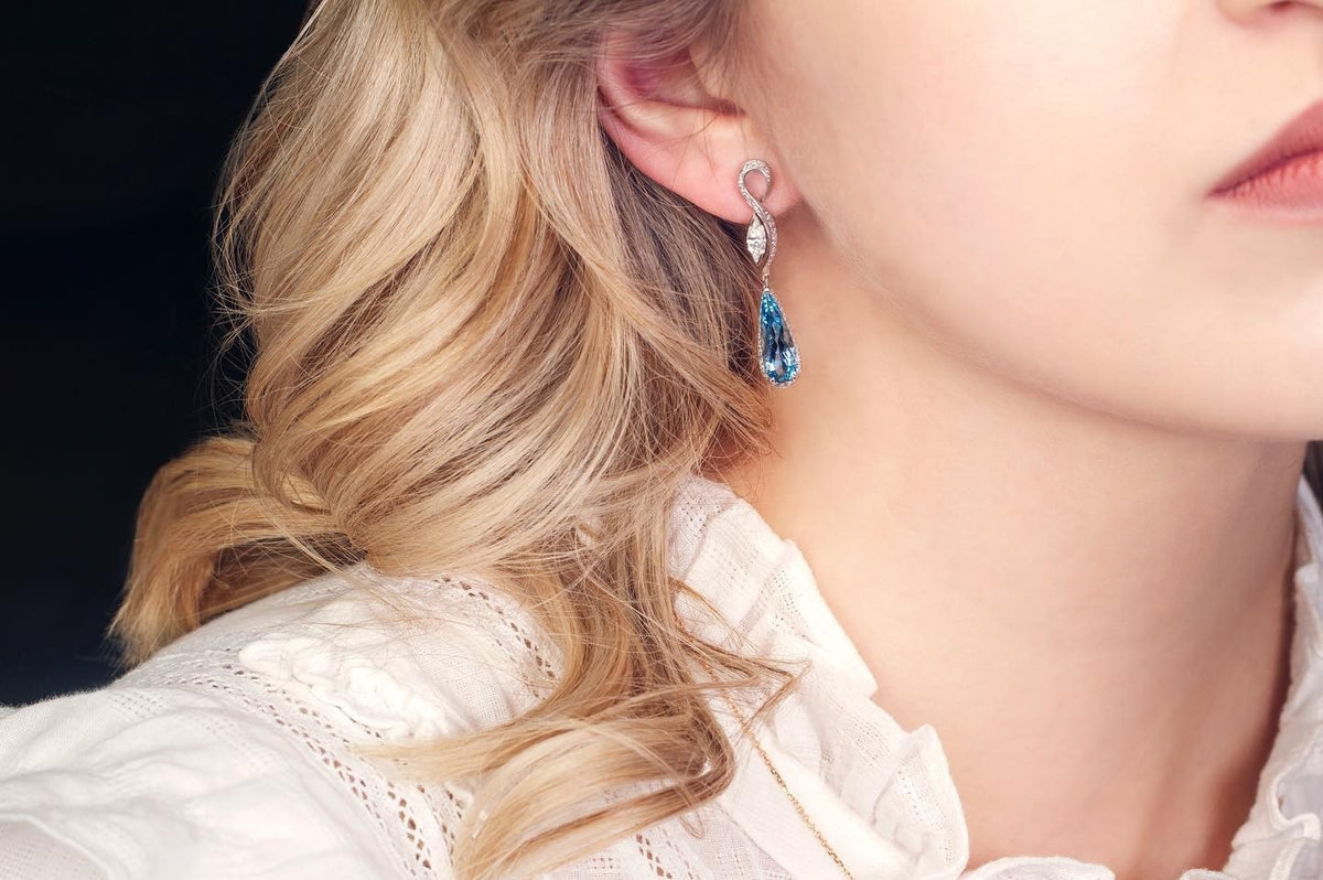 Diamond & Aquamarine Earrings - PG-BI-343 - image 1