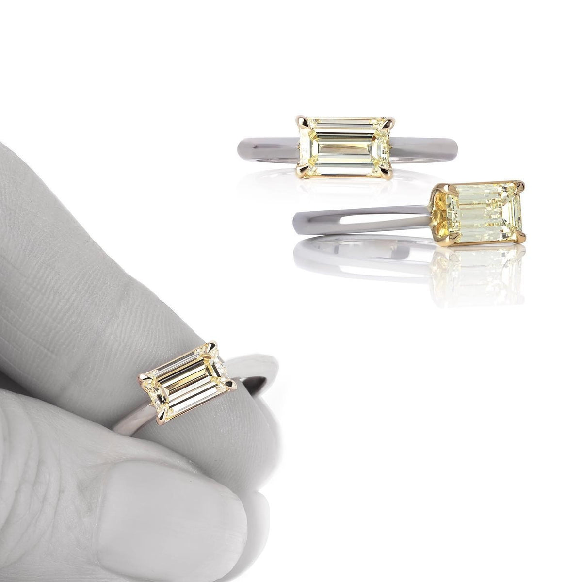 1ct fancy light yellow long emerald cut diamond Engagement Ring - PG-BI-430 - image 1
