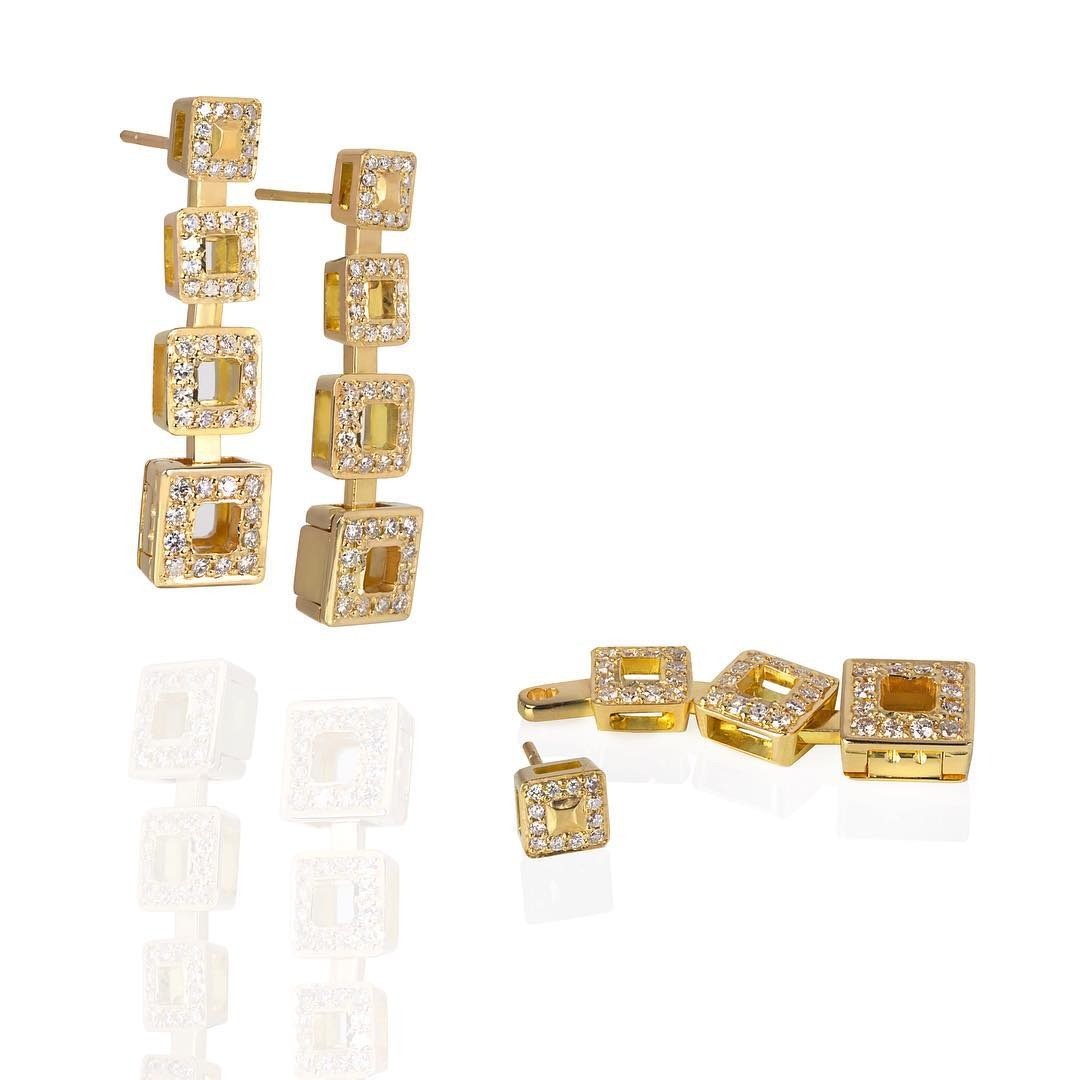 18ct yellow gold and diamond set these earrings can be worn as studs or drops and break out of the back of the - PG-BI-433 - image 1