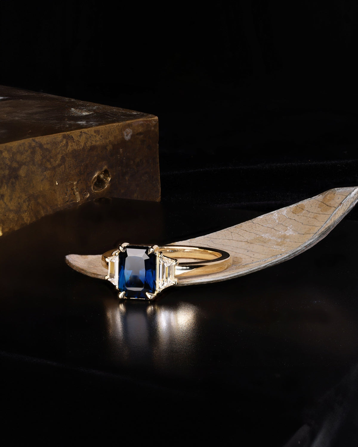 2ct fine Australian Blue Sapphire engagement ring adorned with trapezoid Diamonds on the shoulders - PG-BI-439 - image 1