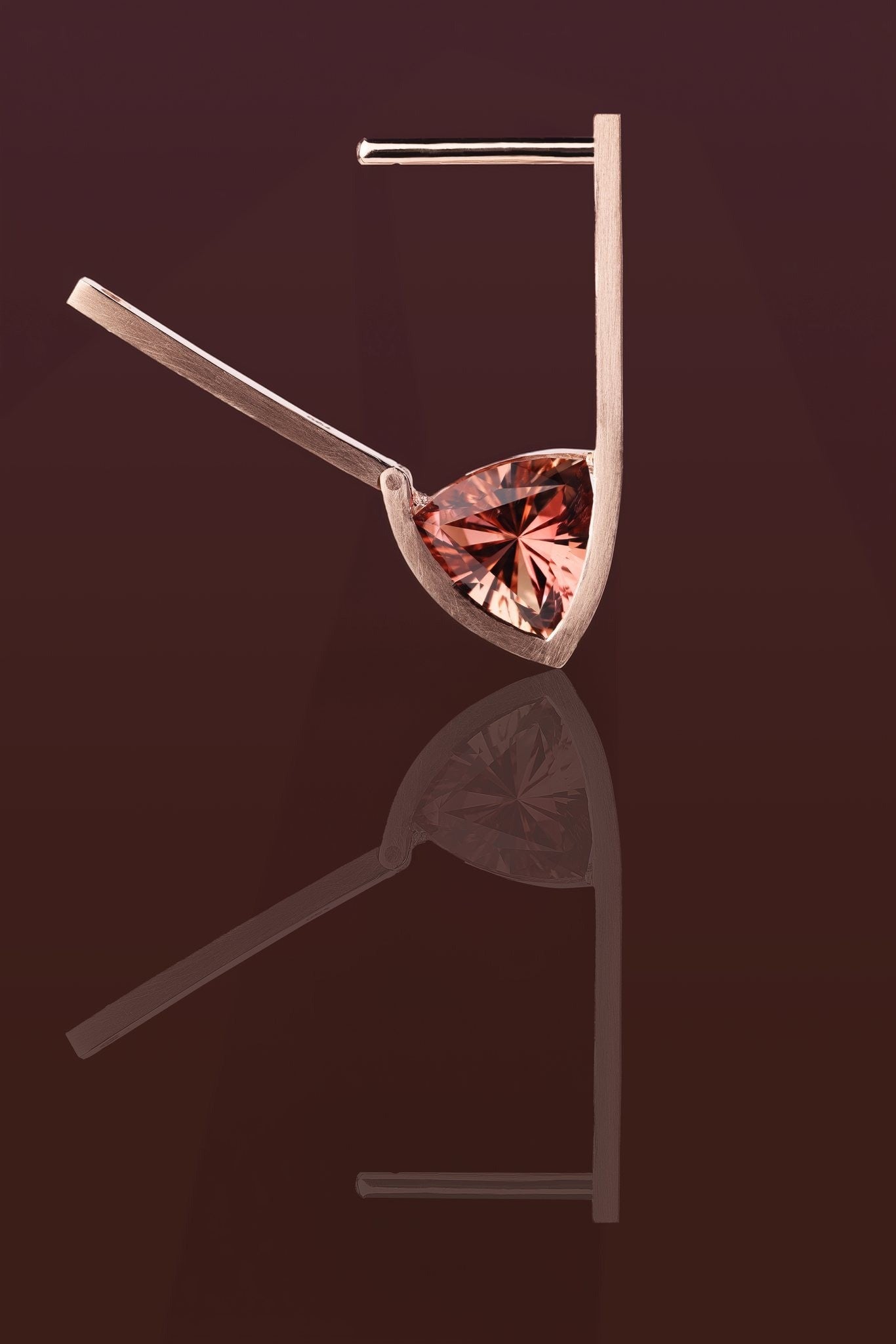 18ct Rose Gold paired with warm tones of the trilliant cut tourmaline - a refined men's earring with a mod - PG-BI-495 - image 1