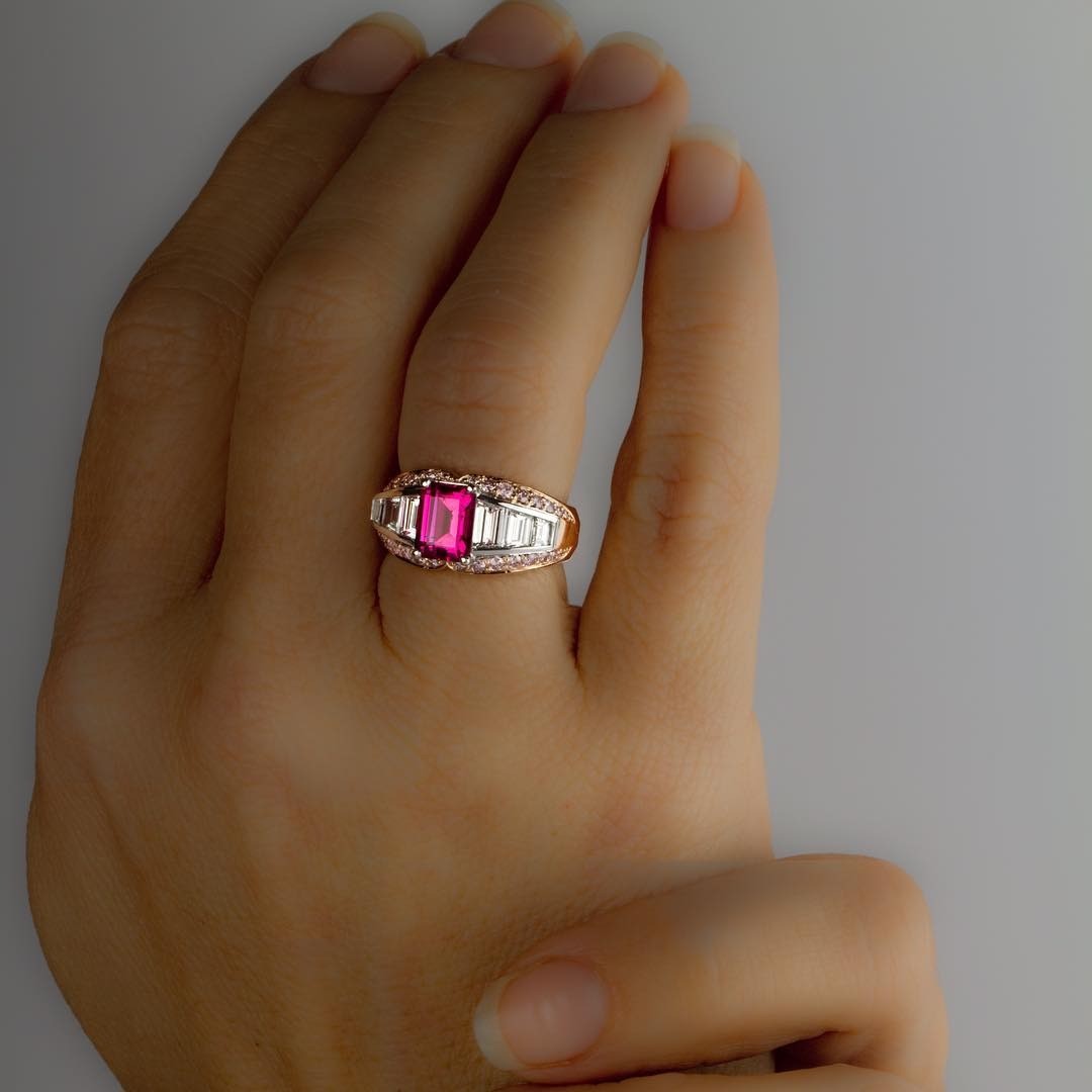 2.04ct emerald cut Tanzanian Mahenge pink spinel Ring - PG-BI-498 - image 1