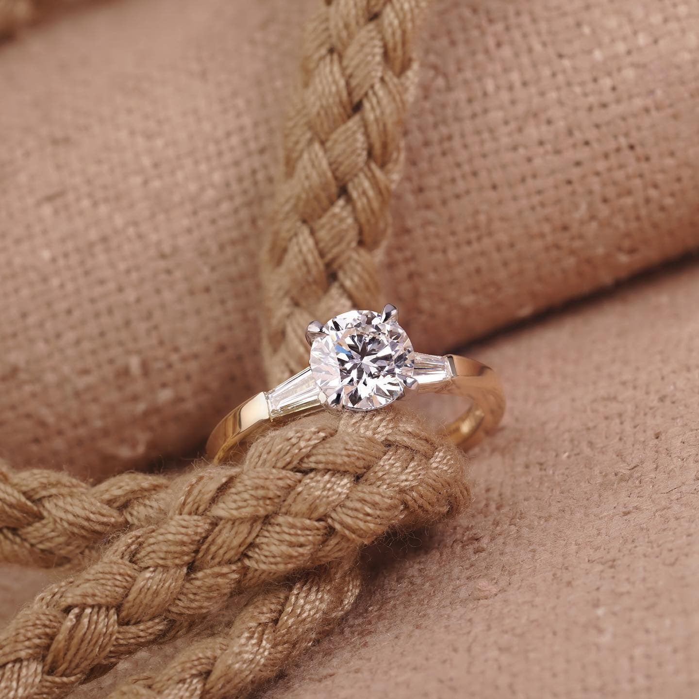 1.2ct round brilliant cut diamond and two tapered baguette diamonds Engagement Ring - PG-BI-508 - image 1