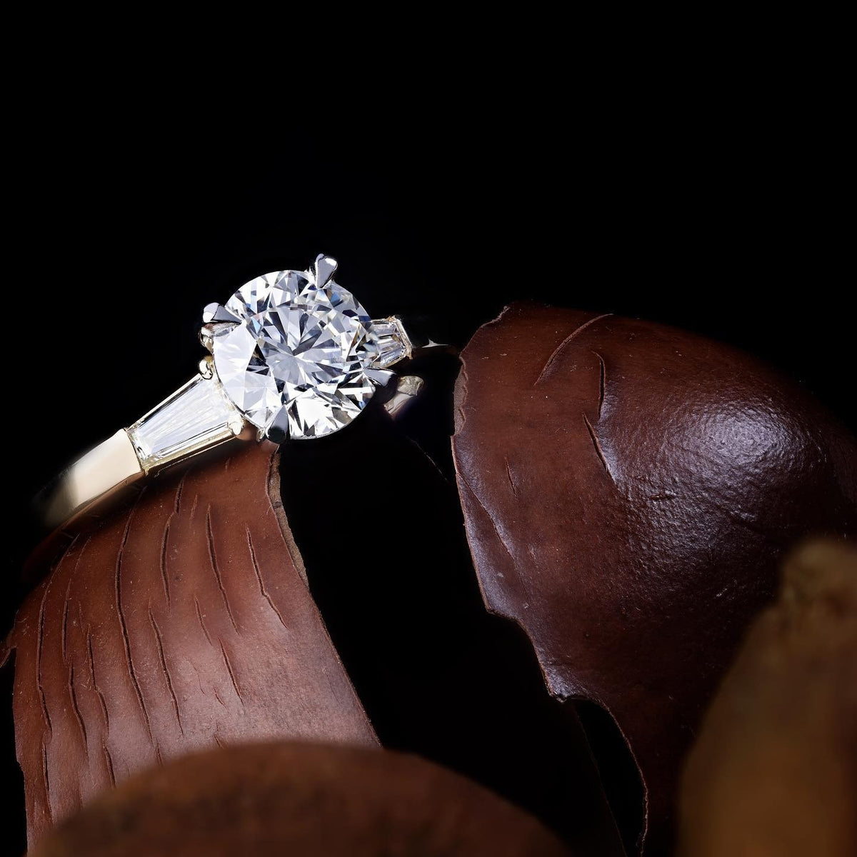 1.2ct round brilliant cut diamond and two tapered baguette diamonds Engagement Ring - PG-BI-508 - image 1
