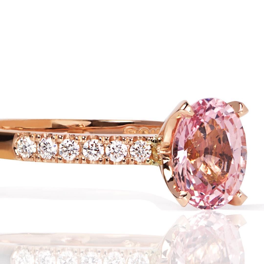 18ct Rose gold featuring a beautiful peachy/ pink sapphire with diamonds - PG-BI-524 - image 1