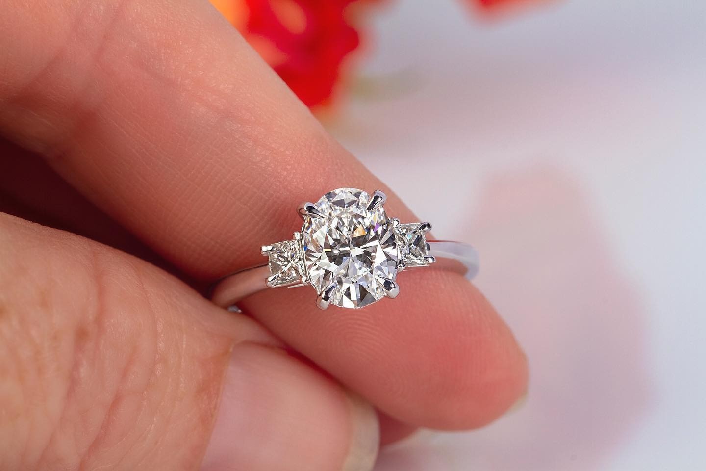 1.5ct Oval Diamond and two family heirloom princess cut diamonds Heirloom Jewellery - PG-BI-529 - image 1