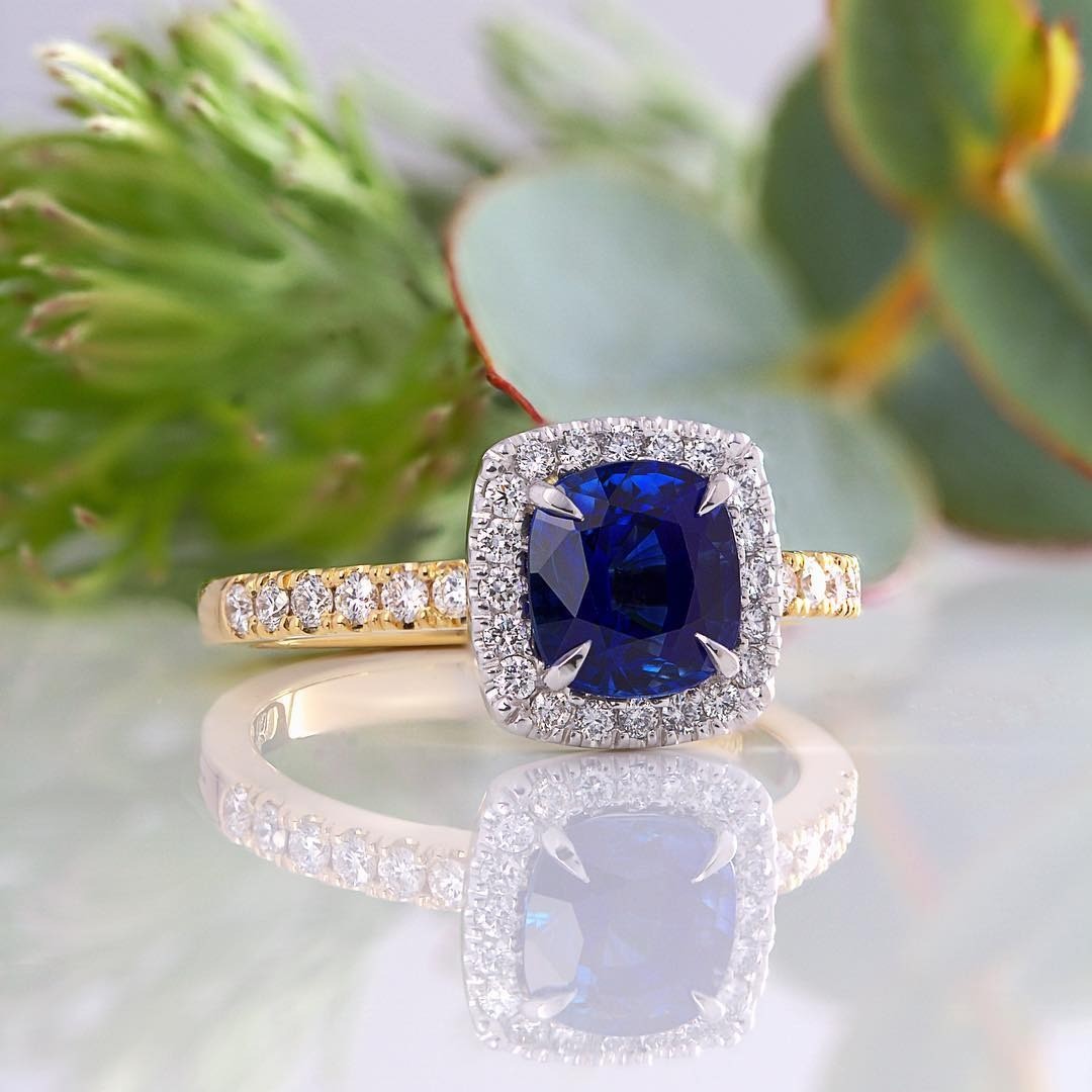 2ct fine royal blue Sapphire and diamonds handcrafted in 18ct white & yellow gold left the studio last week En - PG-BI-572 - image 1