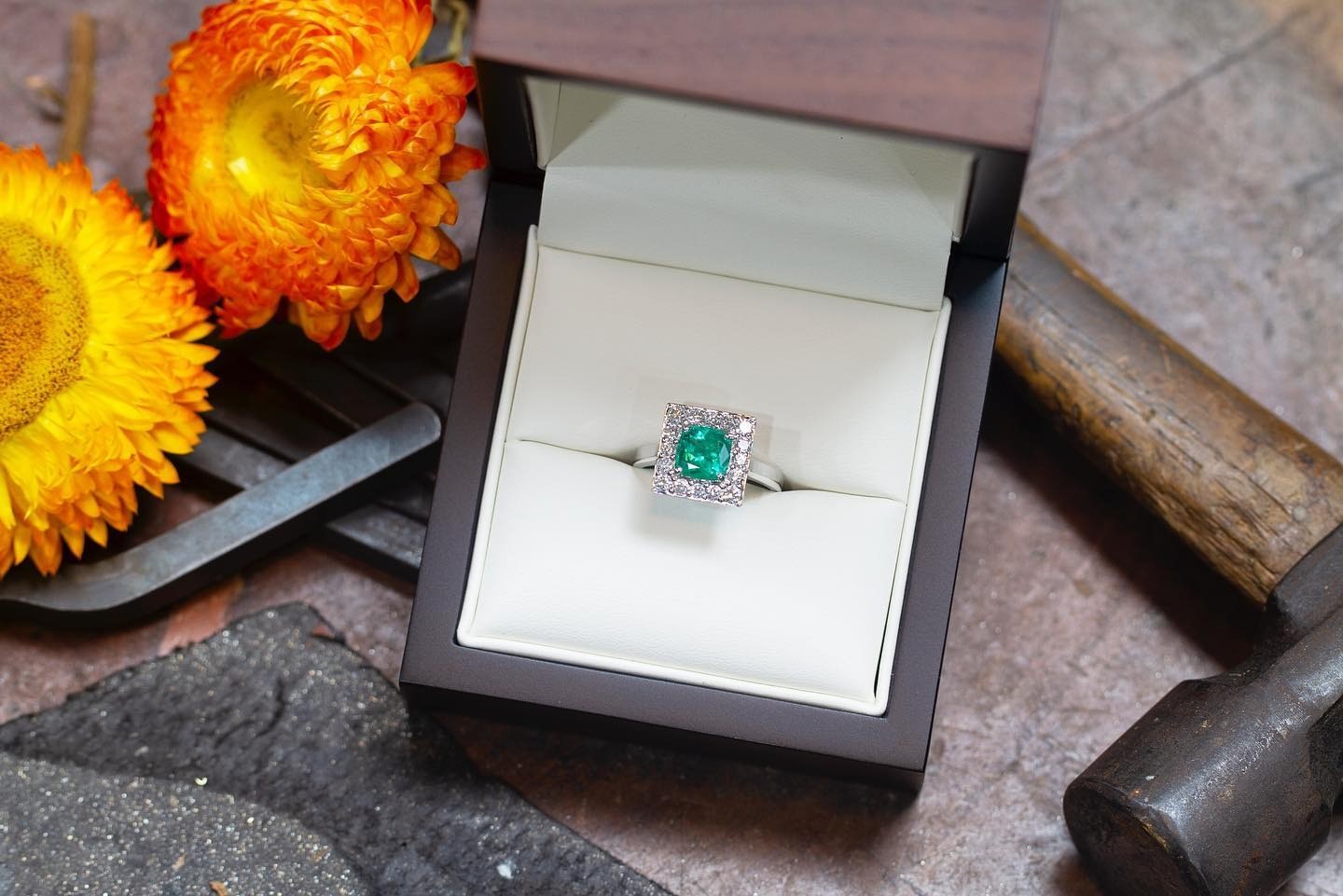 1.5ct cushion cut Brazilian Emerald and diamond ring - PG-BI-595 - image 1
