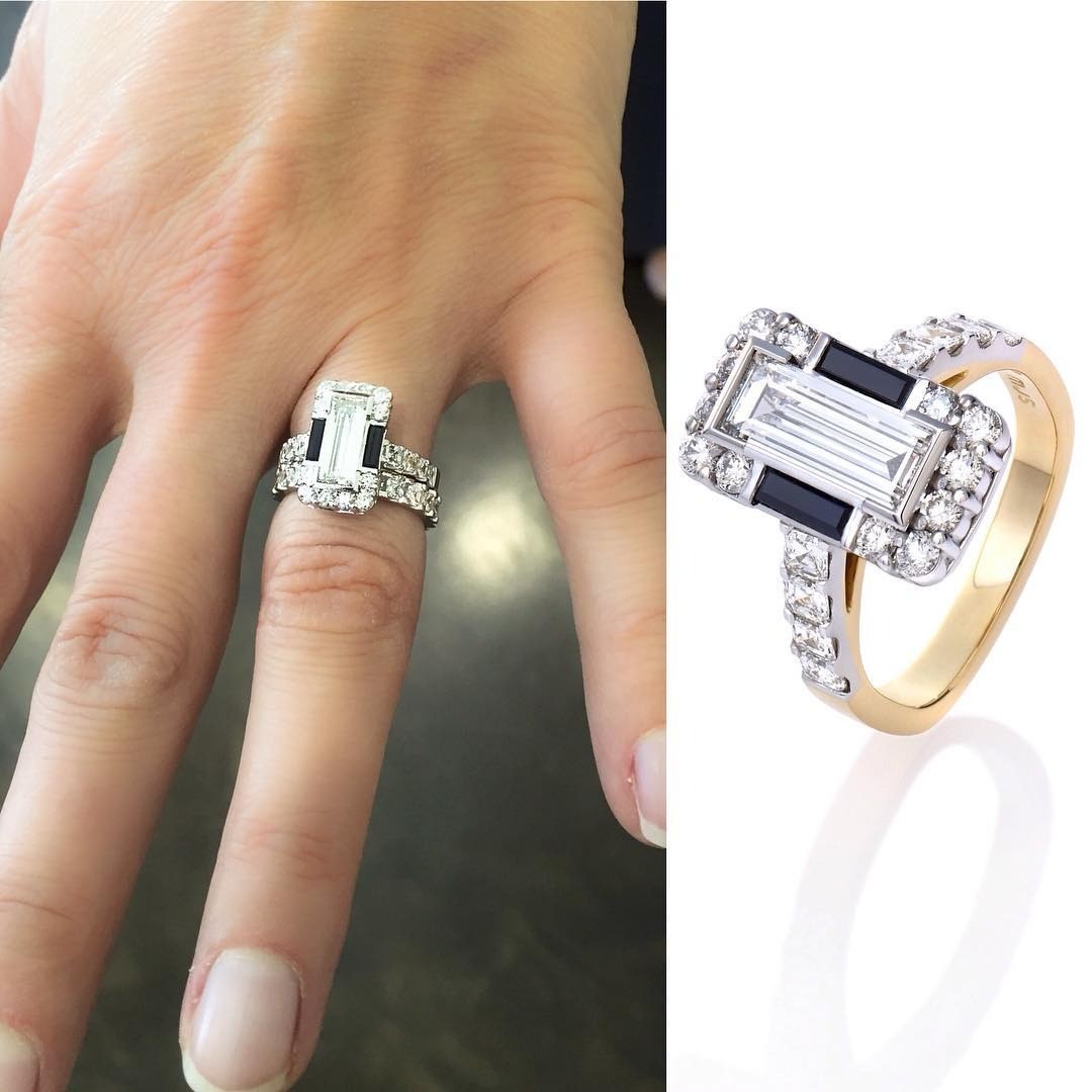 1ct baguette diamond and black Australian sapphire design again! Engagement Ring - PG-BI-714 - image 1