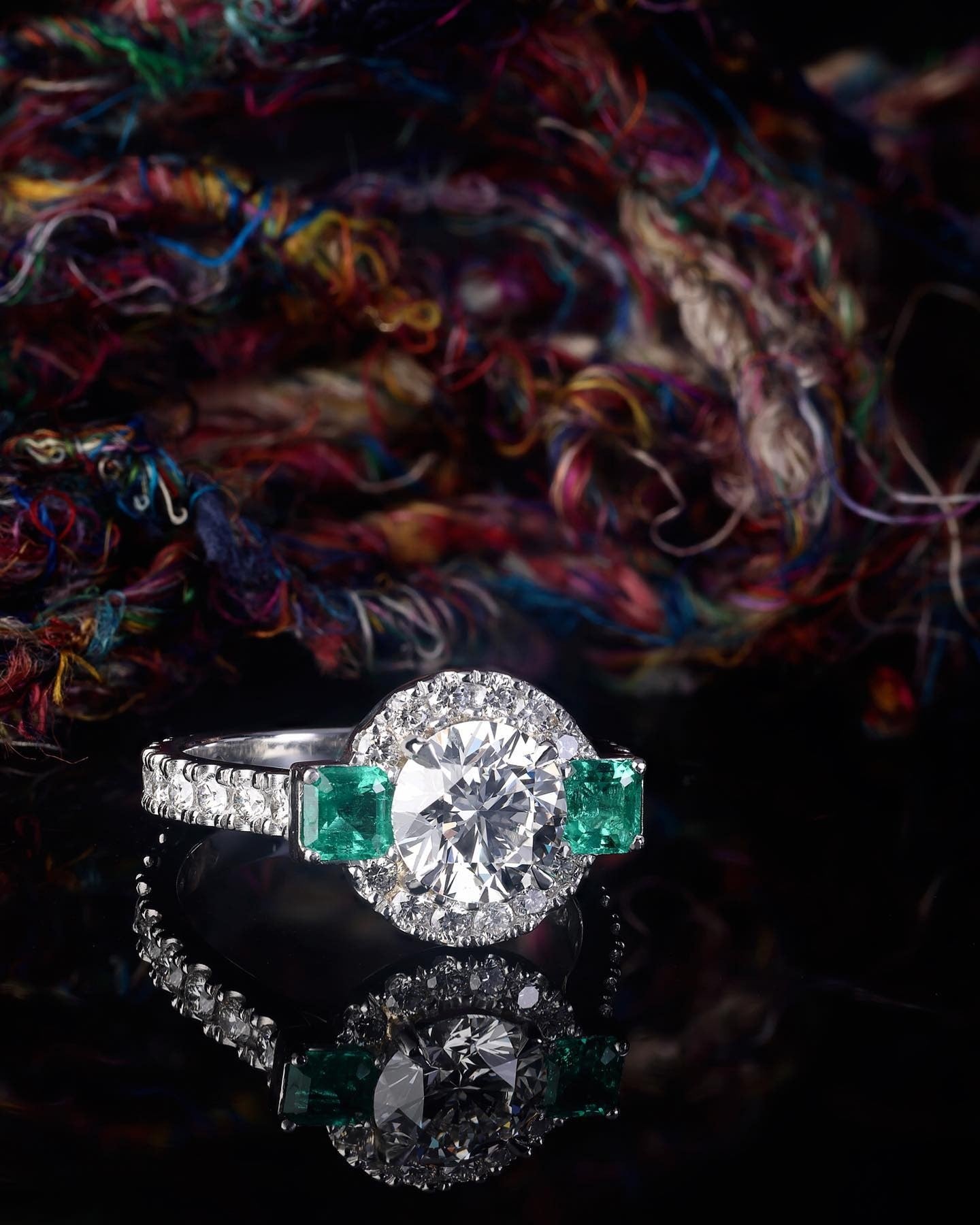 1.5ct Engagement ring featuring two family emeralds in the design - PG-BI-725 - image 1
