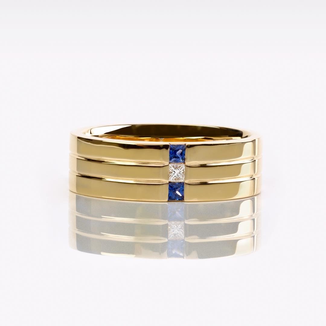 18ct yellow gold featuring blue sapphires and diamond Engagement Ring - PG-BI-766 - image 1