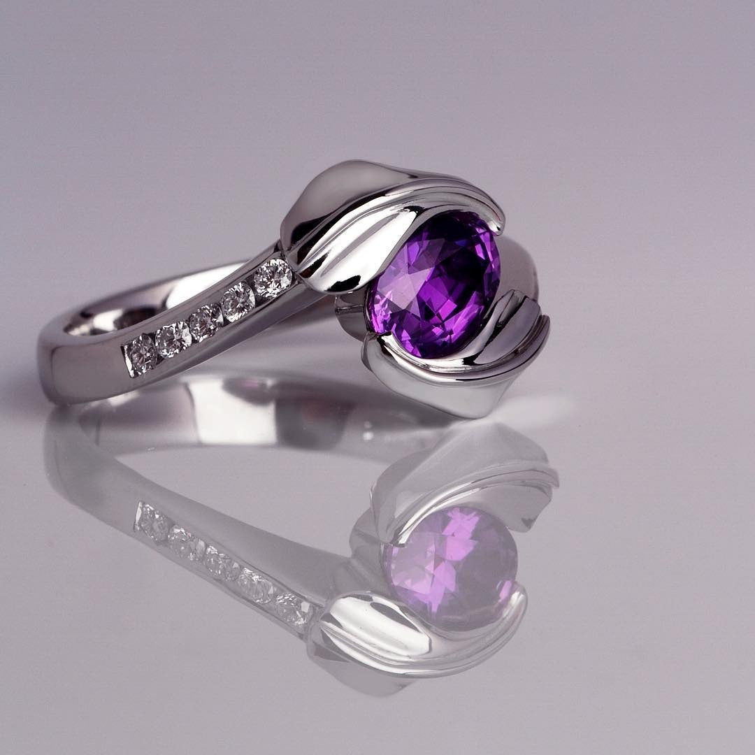 Diamond & Sapphire platinum Engagement Ring - PG-BI-774 - image 1