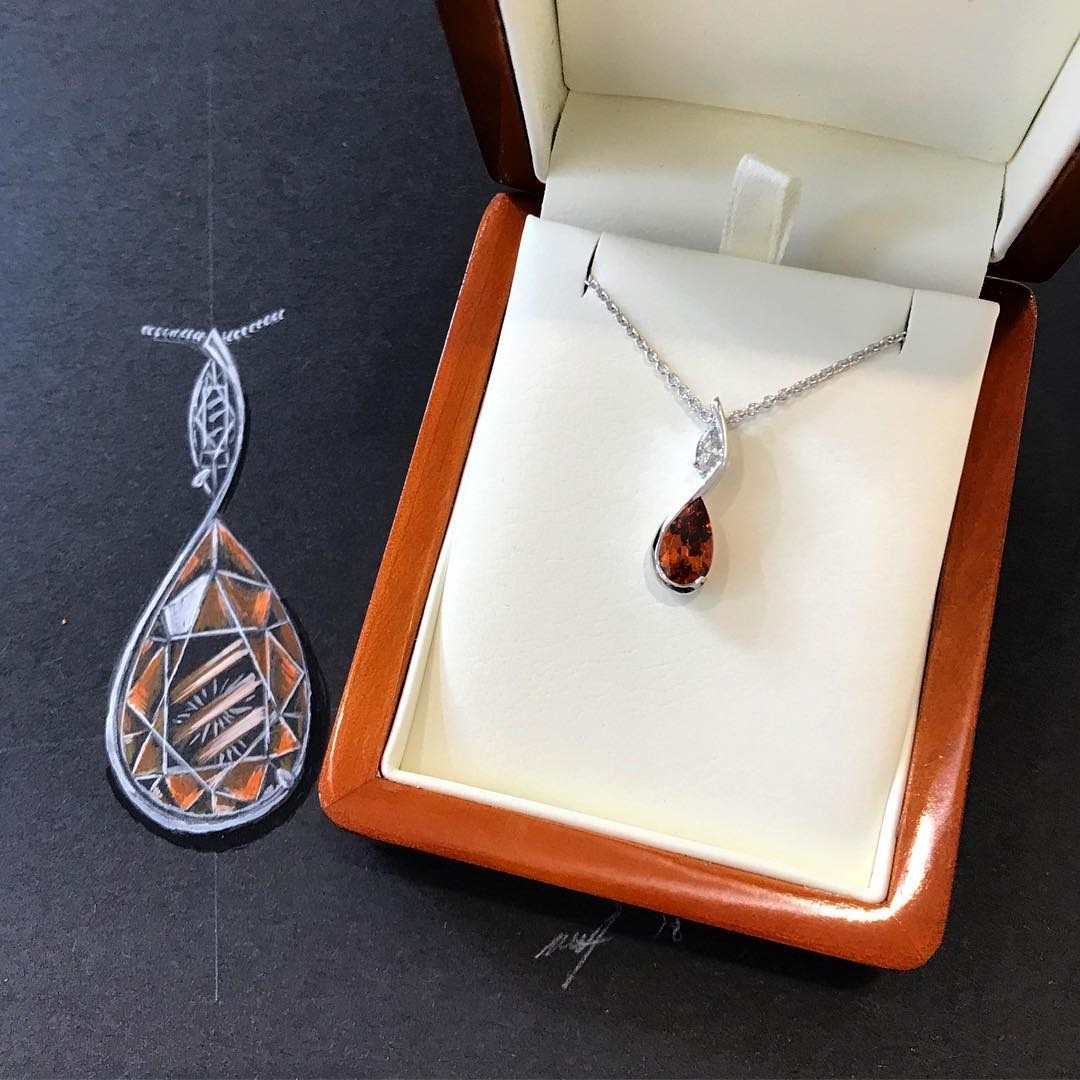 2.77ct teardrop spessartite (mandarin) garnet and marquise cut diamond Pendant - PG-BI-789 - image 1