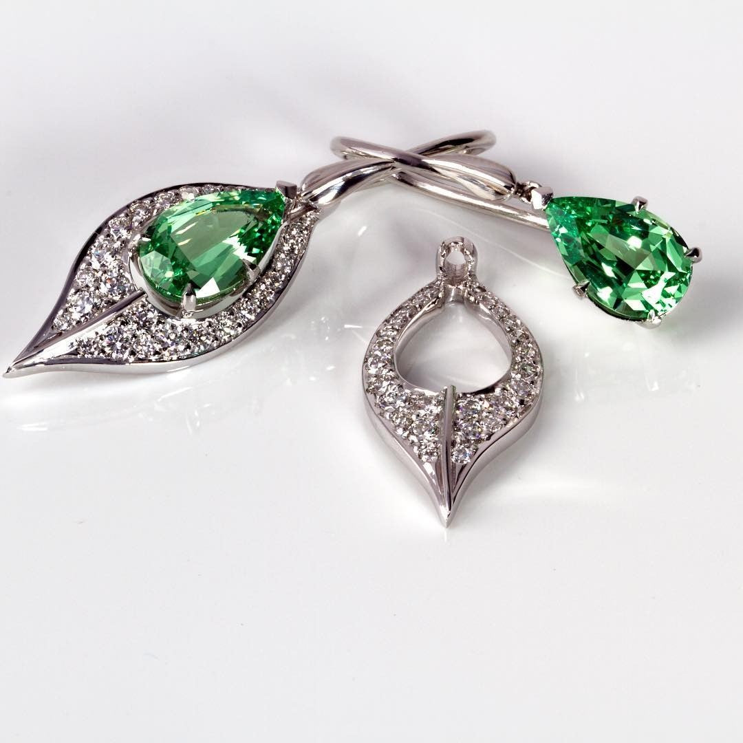 3.56ct these rare Tanzanian Merelani neon mint garnet bespoke earrings have been meticulously handcrafted in p - PG-BI-794 - image 1