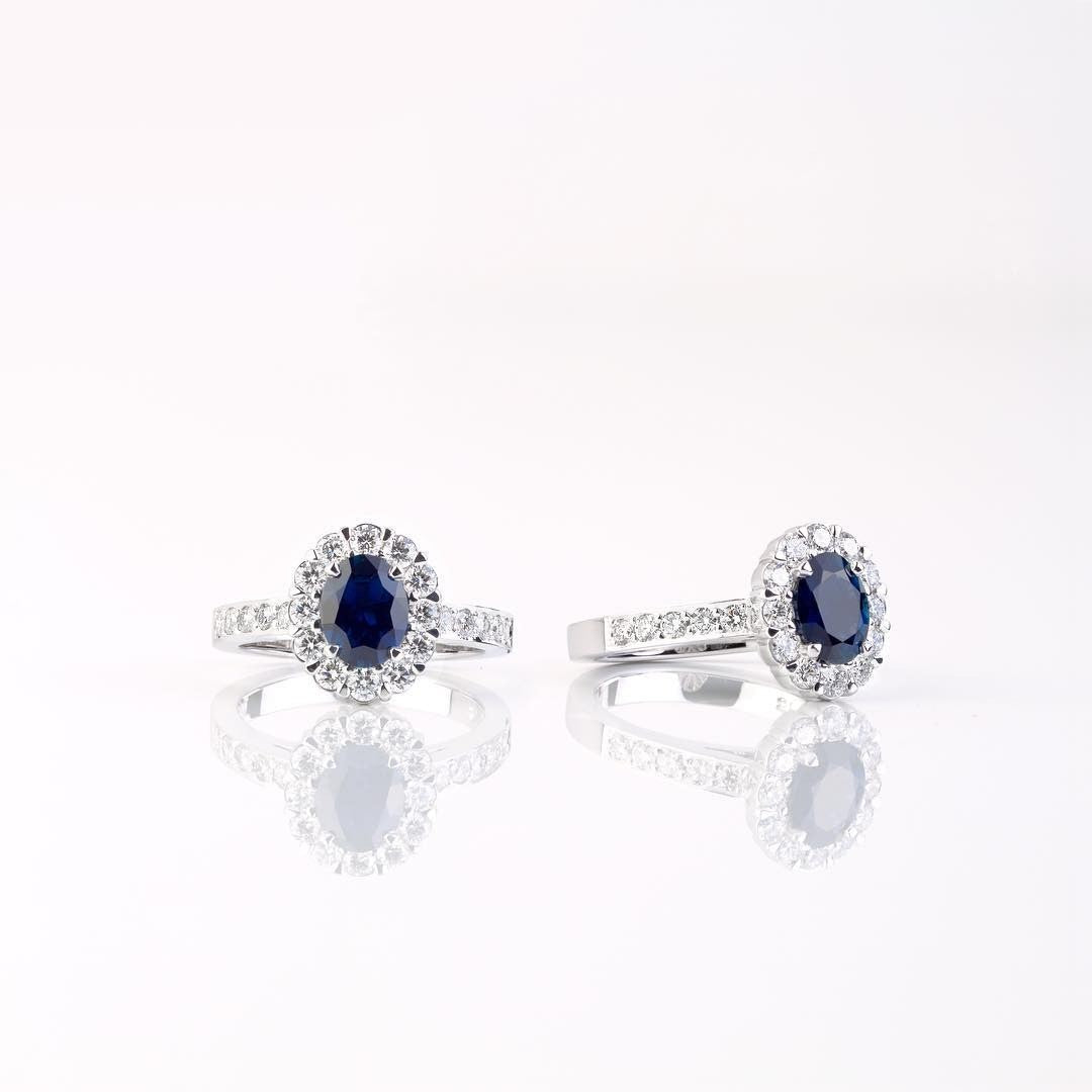 1ct fine blue oval Australian sapphire and diamond ring handcrafted in 18ct white gold - PG-BI-815 - image 1