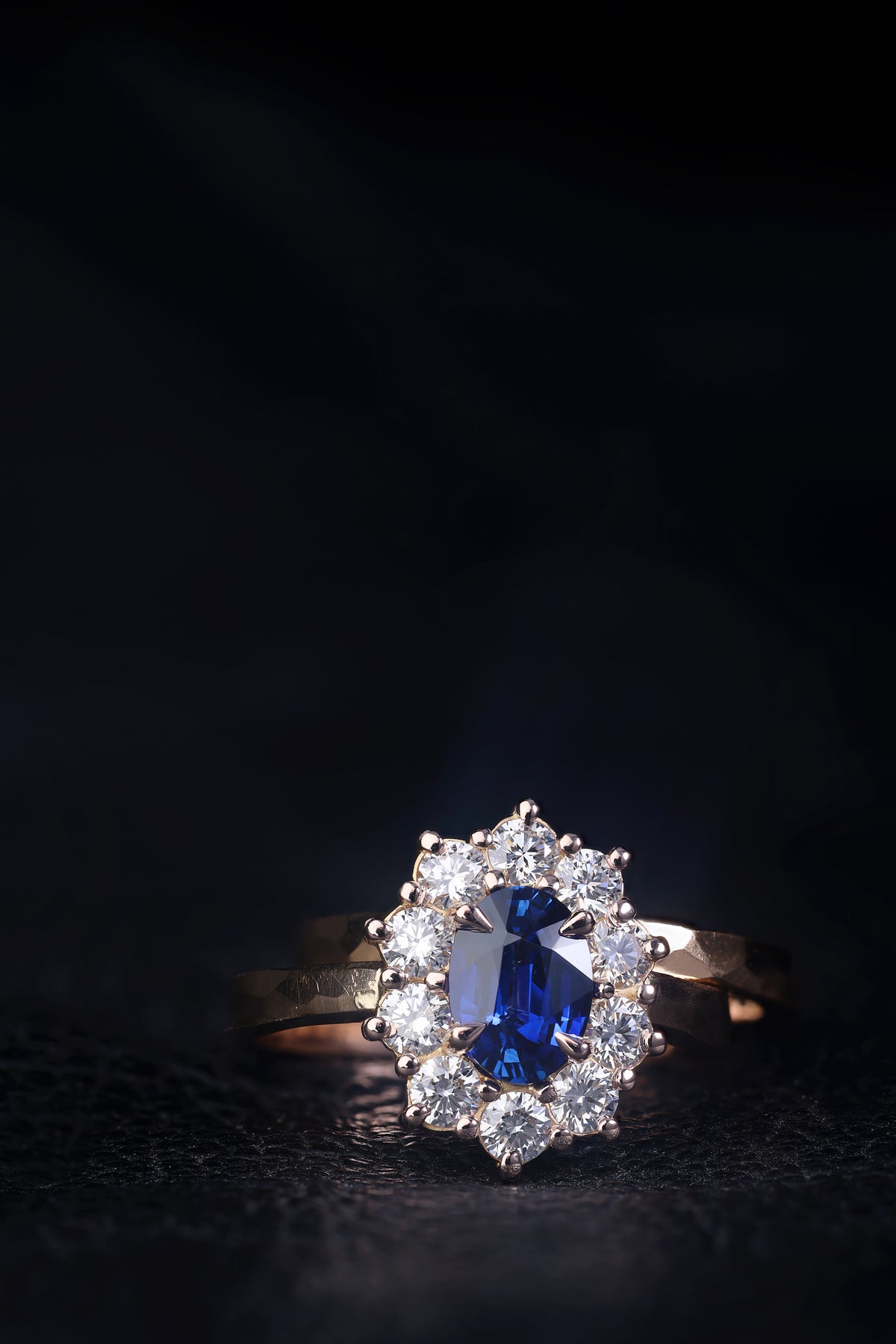 Custom 1.14ct Blue Ceylon Sapphire and Diamond Engagement ring and Wedding band set