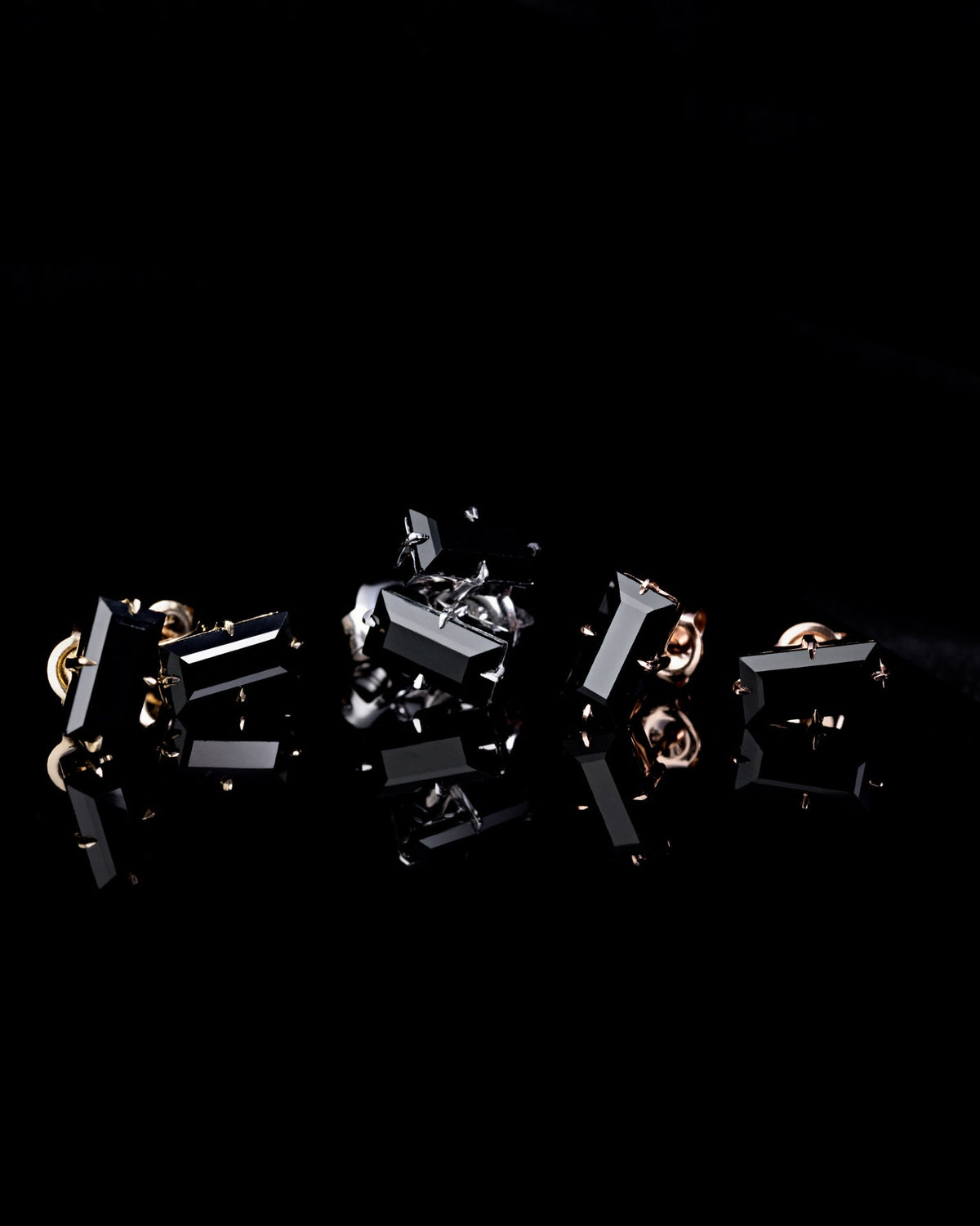 Black Sapphire Stud Earring - Baguette Cut