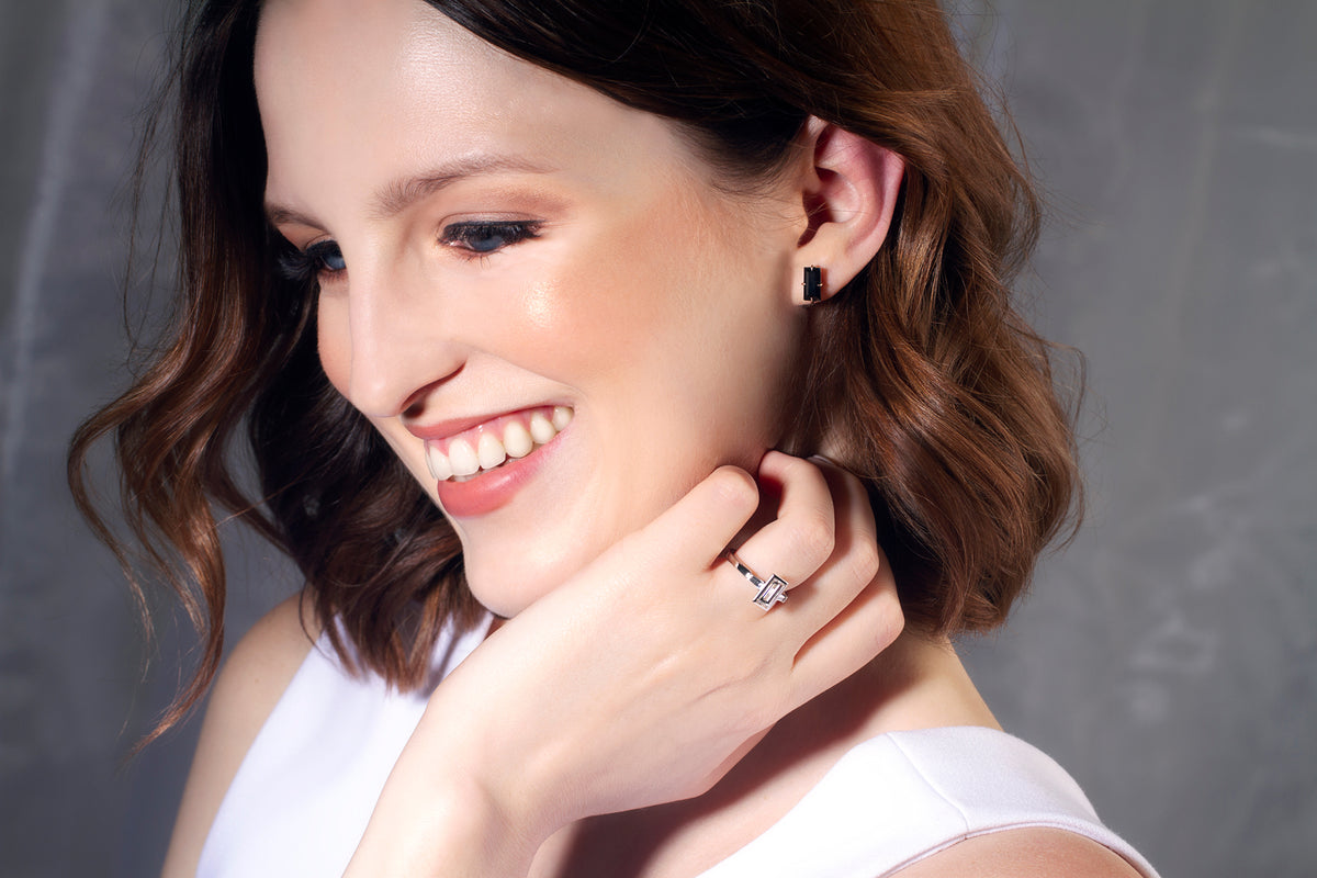 Black Sapphire Stud Earring 18ct Rose Gold