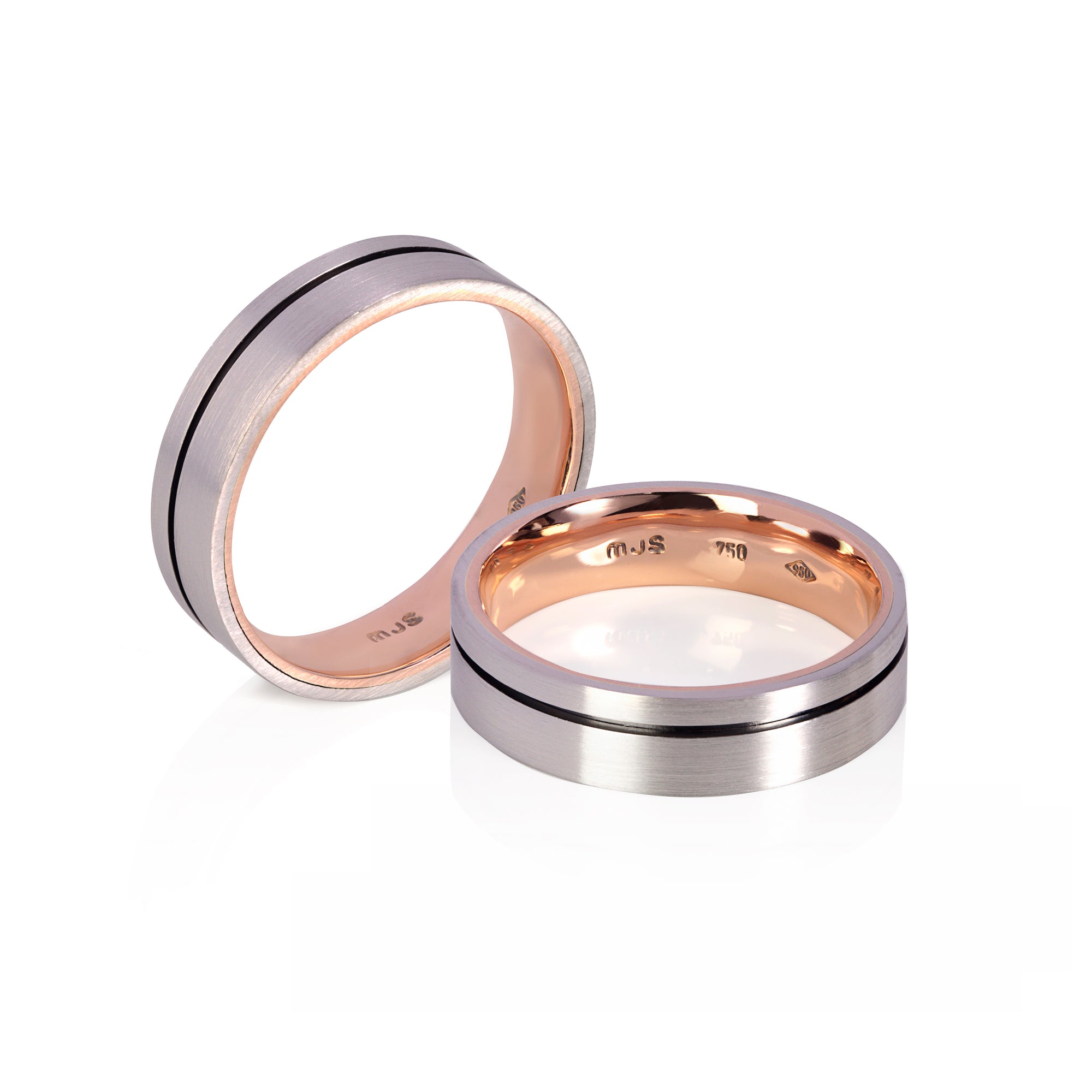 Mens Band in Platinum With Groove and a 18ct Rose Gold Inlay