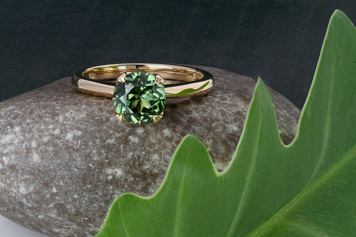 Custom Australian Green Sapphire Engagement Ring