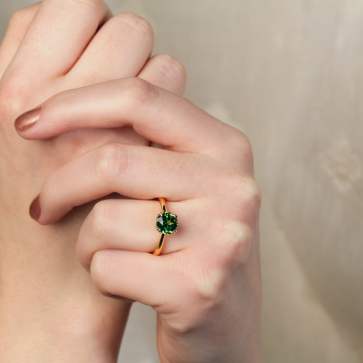 Custom Australian Green Sapphire Engagement Ring