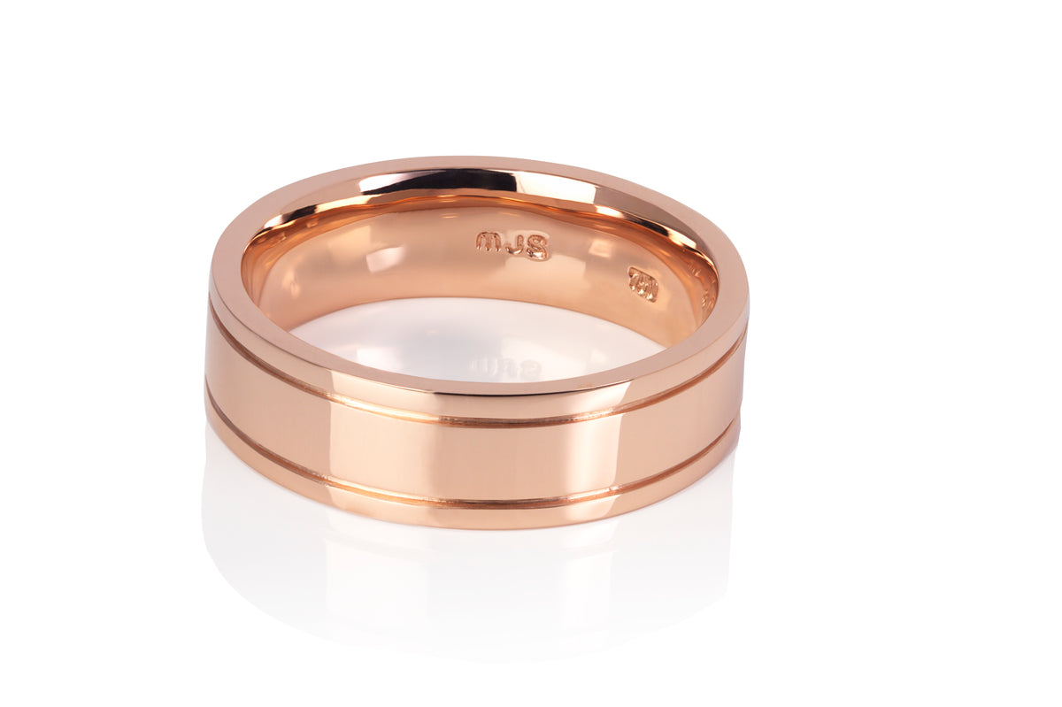 18ct Rose Gold Men's Band with double grooves