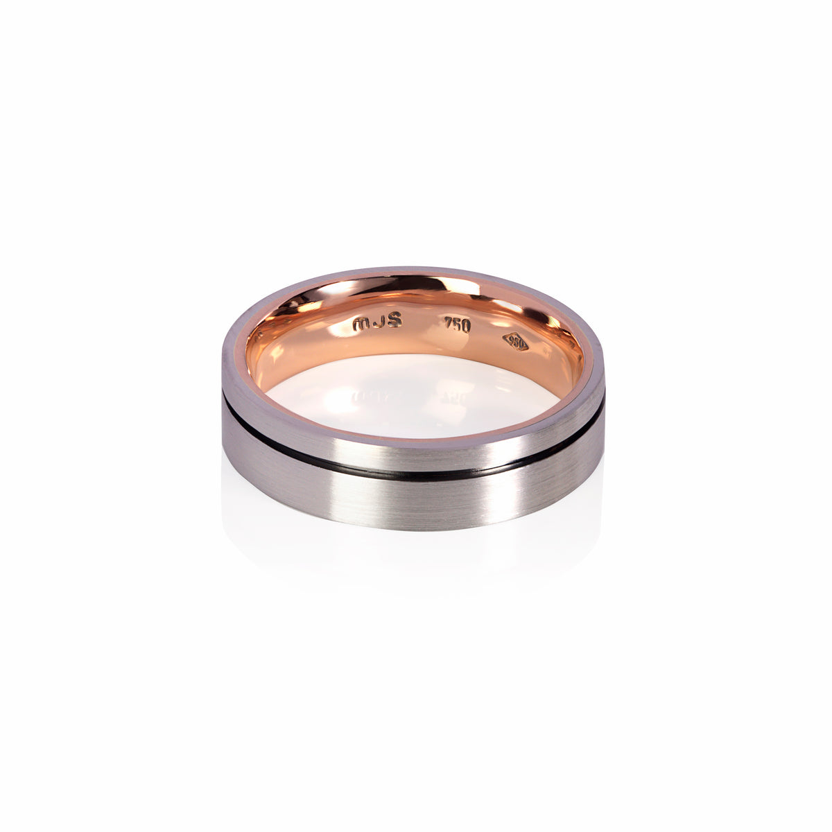 Mens Band in Platinum With Groove and a 18ct Rose Gold Inlay