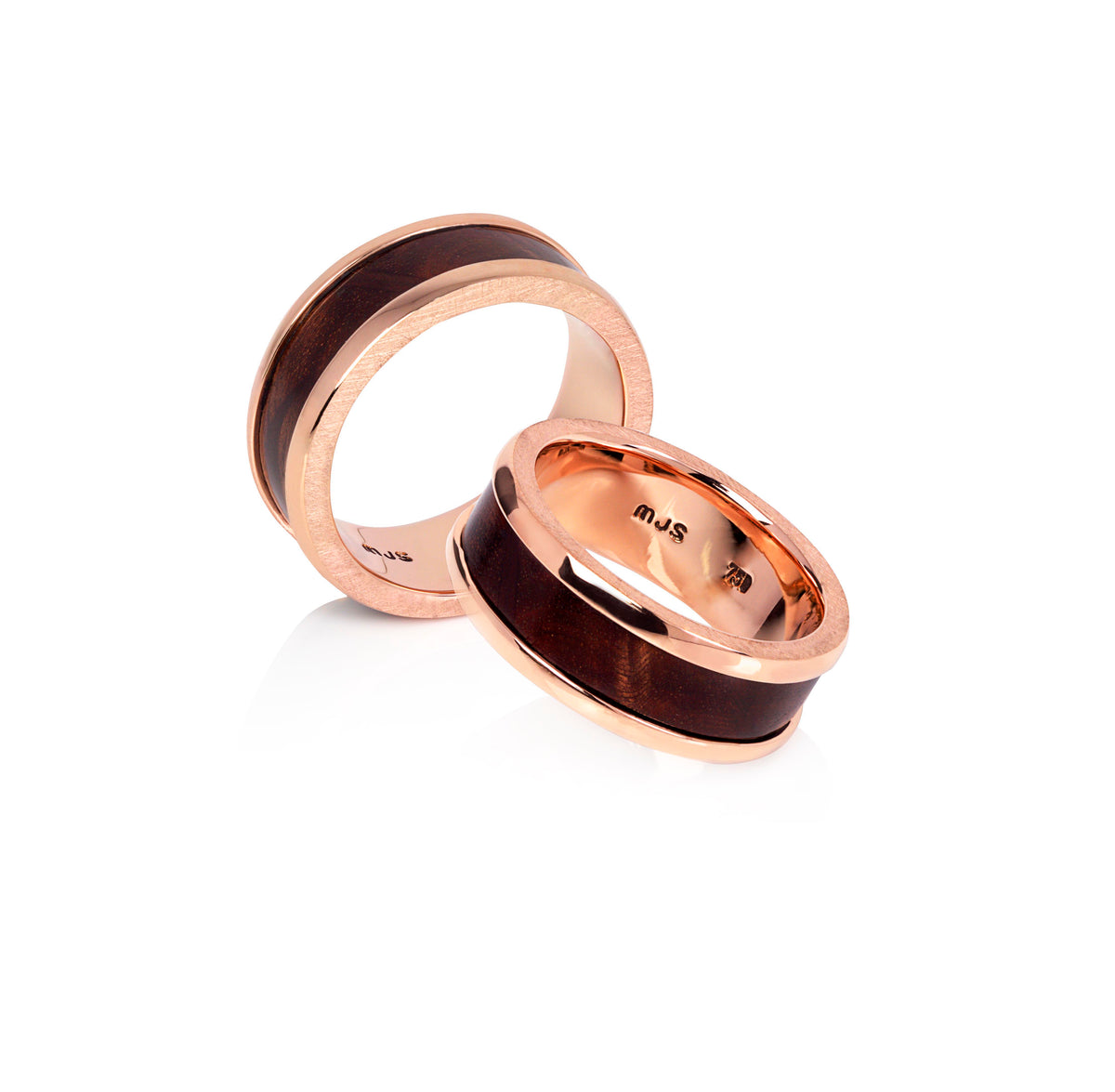 18ct Rose Gold Men's Band with Flame She-oak Timber Inlay